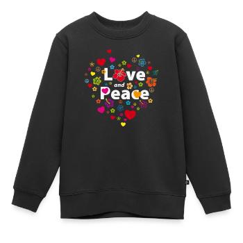 Love and Peace Herzen Blumen Peacezeichen Liebe - Kinder Premium Organic Sweatshirt - Schwarz - Vorne - AI Model Kid Female (0cm)