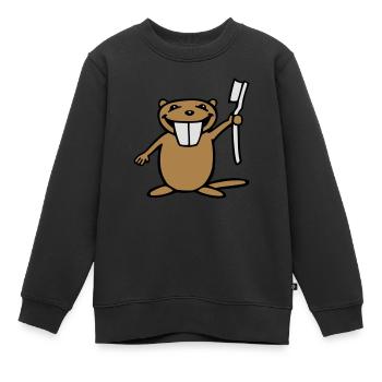 Lustiger Biber mit Zahnbürste - Kinder Premium Organic Sweatshirt - Schwarz - Vorne - AI Model Kid Female (0cm)
