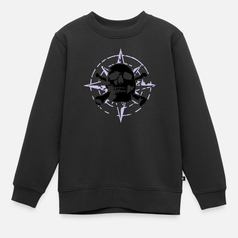 windrose_skull_02_d_3c - Kinder Premium Organic Sweatshirt - Schwarz
