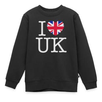 I love UK (Blanc) - Sweat Premium enfant bio - noir - Devant - AI Model Kid Female (0cm)