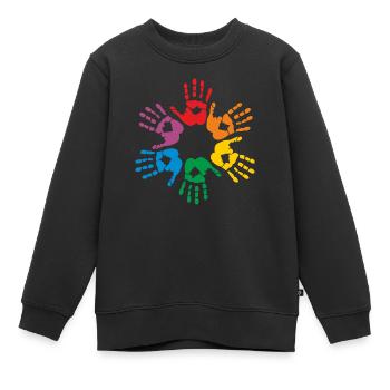 Regenbogen Handabdruck - Kinder Premium Organic Sweatshirt - Schwarz - Vorne - AI Model Kid Female (0cm)