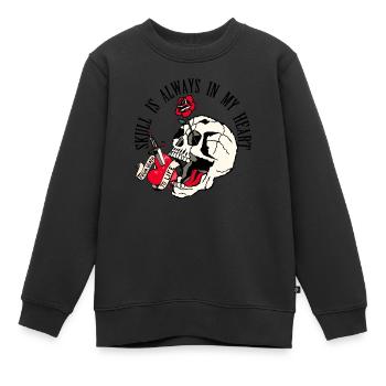 Kopf des Todes alte Schule Totenkopf Blume rosa Dolch - Kinder Premium Organic Sweatshirt - Schwarz - Vorne - AI Model Kid Female (0cm)