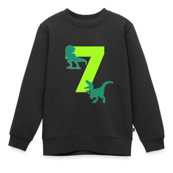 Dino Chemise d’anniversaire 7 ans T Rex - Sweat Premium enfant bio - noir - Devant - AI Model Kid Female (0cm)