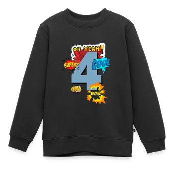 4 years birthday superhero comic - Kids Premium Organic Sweatshirt - black - Front - AI Model Kid Female (0cm)