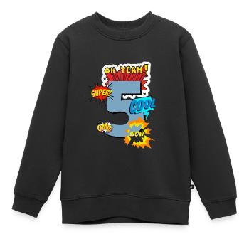 5 years birthday superhero comic - Kids Premium Organic Sweatshirt - black - Front - AI Model Kid Female (0cm)