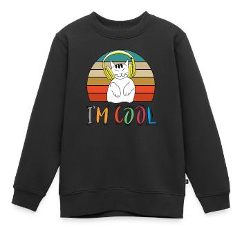 Baby Kind Tiere Cool Retro Katze Musik - Kinder Premium Organic Sweatshirt - Schwarz - Vorne - AI Model Kid Female (0cm)