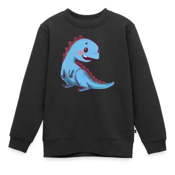 Niedlicher blauer Dinosaurier - Kinder Premium Organic Sweatshirt - Schwarz - Vorne - AI Model Kid Female (0cm)