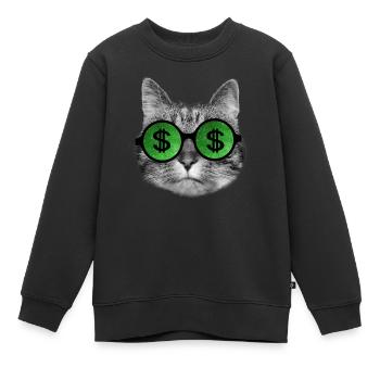 Drôle de chat riche avec des lunettes de signe de dollar - Sweat Premium enfant bio - noir - Devant - AI Model Kid Female (0cm)