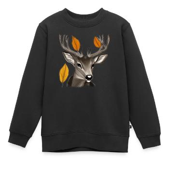 Hirschkopf im Herbst Hirsch Geweih Bock Reh Kitz 4 - Kinder Premium Organic Sweatshirt - Schwarz - Vorne - AI Model Kid Female (0cm)