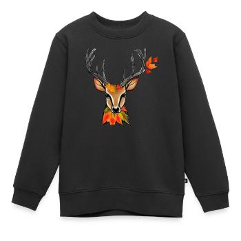 Hirschkopf im Herbst Hirsch Geweih Bock Reh Kitz 2 - Kinder Premium Organic Sweatshirt - Schwarz - Vorne - AI Model Kid Female (0cm)