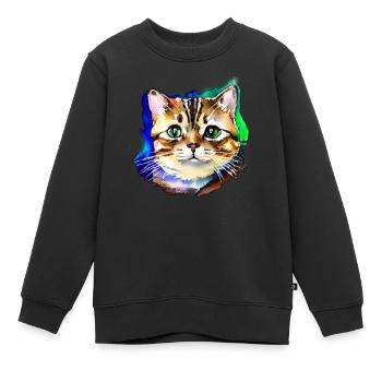 Katzengesicht 3 - Kinder Premium Organic Sweatshirt - Schwarz - Vorne - AI Model Kid Female (0cm)