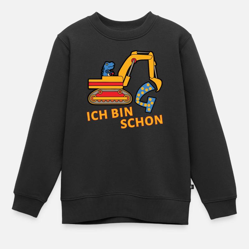 Ich bin schon 4 Jahre Kinder Dino Baustelle Bagger - Kinder Premium Organic Sweatshirt - Schwarz