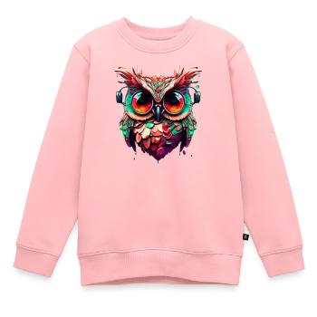 Hibou aux yeux extrêmement grands comme illustration - Sweat Premium enfant bio - rose - Devant - AI Model Kid Female (0cm)