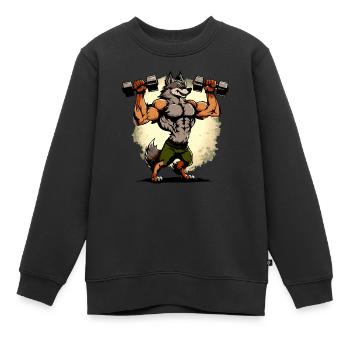 Kikou der muskulöse Wolf - Kinder Premium Organic Sweatshirt - Schwarz - Vorne - AI Model Kid Female (0cm)
