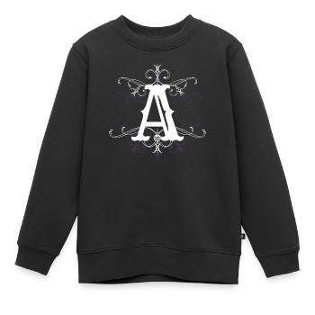 Lettre A, point A) - Sweat Premium enfant bio - noir - Devant - AI Model Kid Female (0cm)