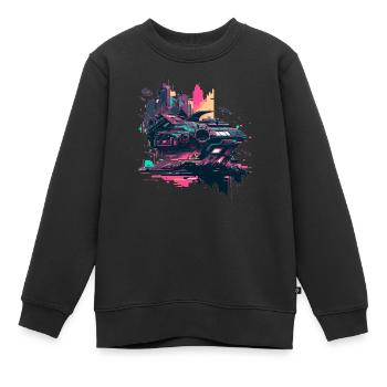 Science Fiction Pop-Art Raumschiff der Zukunft - Kinder Premium Organic Sweatshirt - Schwarz - Vorne - AI Model Kid Female (0cm)