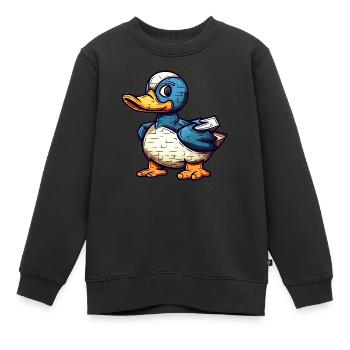 Niedliche kleine Ente im Comic und Cartoon Look - Kinder Premium Organic Sweatshirt - Schwarz - Vorne - AI Model Kid Female (0cm)