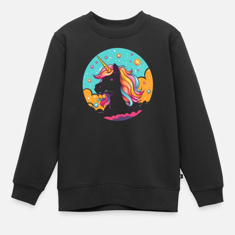 Licorne arc en ciel - Sweat Premium enfant bio - noir