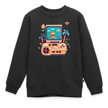 Console de jeux vidéo vintage - Sweat Premium enfant bio - noir - Devant - AI Model Kid Female (0cm)