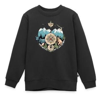 Boussole nature et animaux - Sweat Premium enfant bio - noir - Devant - AI Model Kid Female (0cm)