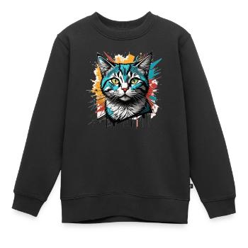 Grafitti Katzenkopf - Kinder Premium Organic Sweatshirt - Schwarz - Vorne - AI Model Kid Female (0cm)
