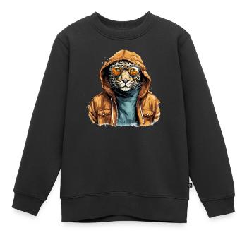 Streetstyle-Leopard | Leoparden-Liebhaber - Kinder Premium Organic Sweatshirt - Schwarz - Vorne - AI Model Kid Female (0cm)