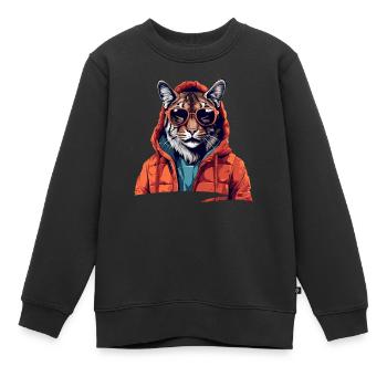 Streetstyle-Luchs | Luchs-Liebhaber - Kinder Premium Organic Sweatshirt - Schwarz - Vorne - AI Model Kid Female (0cm)
