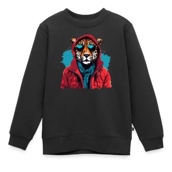 Streetstyle-Gepard | Geparden-Liebhaber - Kinder Premium Organic Sweatshirt - Schwarz - Vorne - AI Model Kid Female (0cm)