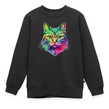 CHAT STYLISÉ FLASHY - Sweat Premium enfant bio - noir - Devant - AI Model Kid Female (0cm)