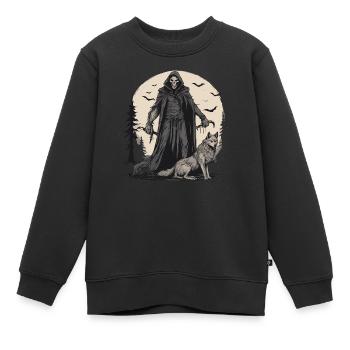 Wolf als Sensenmann - Kinder Premium Organic Sweatshirt - Schwarz - Vorne - AI Model Kid Female (0cm)