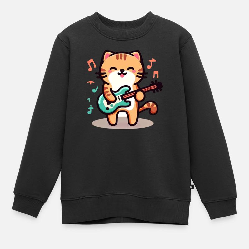 Chat Rock n Roll - Sweat Premium enfant bio - noir