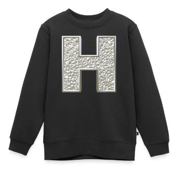 H, lettre, lettre H, initiale, initiale H, monogramme, - Sweat Premium enfant bio - noir - Devant - AI Model Kid Female (0cm)