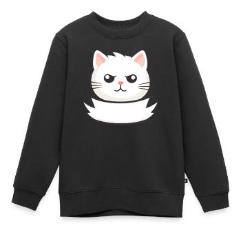 Katze mit Namensschild - Kinder Premium Organic Sweatshirt - Schwarz - Vorne - AI Model Kid Female (0cm)