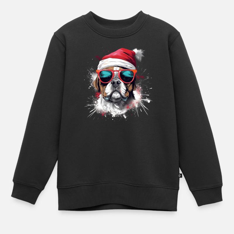 Bouledogue français Chien de Noël dans la neige - Sweat Premium enfant bio - noir