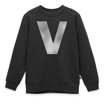 Lettre V Argent - Sweat Premium enfant bio - noir - Devant - AI Model Kid Female (0cm)