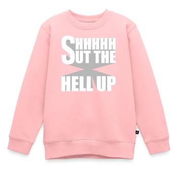 Chut, tais-toi, blague, dit : « Ferme ta gueule » - Sweat Premium enfant bio - rose - Devant - AI Model Kid Female (0cm)