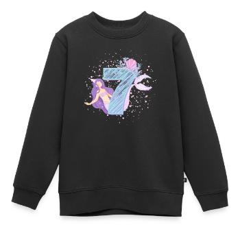 Septième anniversaire sirène fille enfants 7e - Sweat Premium enfant bio - noir - Devant - AI Model Kid Female (0cm)