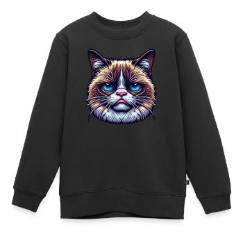 Katze mit schlechter Laune - Kinder Premium Organic Sweatshirt - Schwarz - Vorne - AI Model Kid Female (0cm)