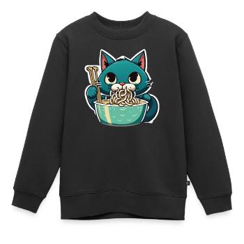 Katze isst Instant Noldes - Kinder Premium Organic Sweatshirt - Schwarz - Vorne - AI Model Kid Female (0cm)