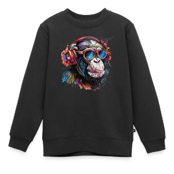 Monkey Dj Style avec casque pour la musique et les musiciens - Sweat Premium enfant bio - noir - Devant - AI Model Kid Female (0cm)