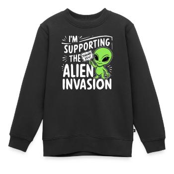 Alien Invasion - Humor - Kinder Premium Organic Sweatshirt - Schwarz - Vorne - AI Model Kid Female (0cm)