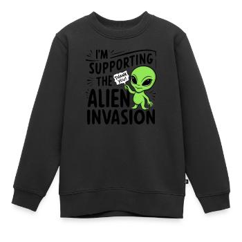Alien Invasion - Humor - Kinder Premium Organic Sweatshirt - Schwarz - Vorne - AI Model Kid Female (0cm)