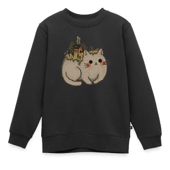 Montagne Mossy Cat - Sweat Premium enfant bio - noir - Devant - AI Model Kid Female (0cm)