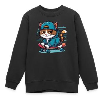 Chat forcé : patineur - Sweat Premium enfant bio - noir - Devant - AI Model Kid Female (0cm)