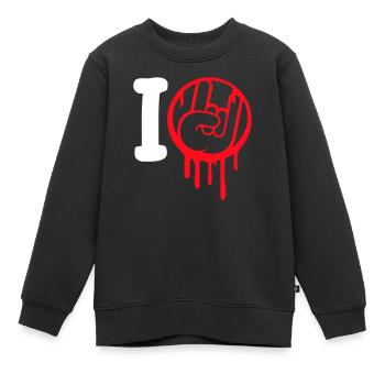 J’aime Heavy Metal Hard Rock Musique Main Geste Coeur - Sweat Premium enfant bio - noir - Devant - AI Model Kid Female (0cm)