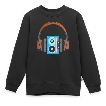 Casque et cassette audio - Sweat Premium enfant bio - noir - Devant - AI Model Kid Female (0cm)