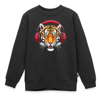 Tiger Animal Graphic Musik Kopfhörer Art Tiger - Kinder Premium Organic Sweatshirt - Schwarz - Vorne - AI Model Kid Female (0cm)