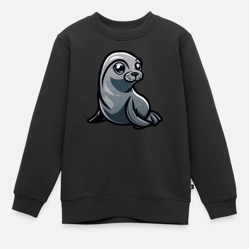 Bande dessinée d’animaux de phoque - Sweat Premium enfant bio - noir