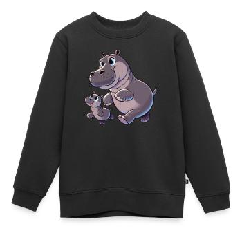 Nilpferd-Mutter mit herumtollendem Kind - Kinder Premium Organic Sweatshirt - Schwarz - Vorne - AI Model Kid Female (0cm)