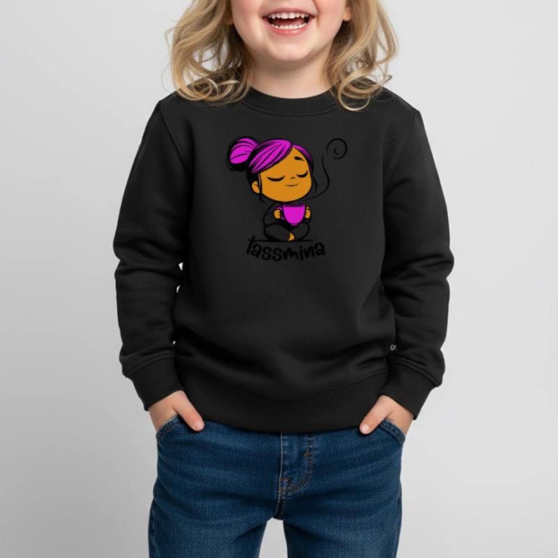 Tassmina enspannt mit einer Tasse Tee oder Kaffee Kinder Premium Organic Sweatshirt